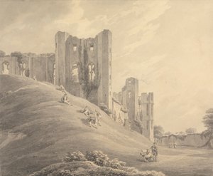 Castelo Kenilworth, com figuras na encosta