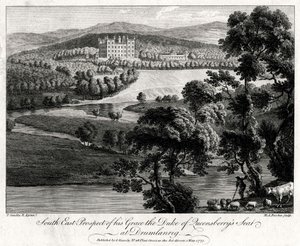 Perspectiva do Sudeste de seu assento na Graça, o Duque de Queensberry, em Drumlanrig, Escócia, 1775 de Michael Angelo Rooker