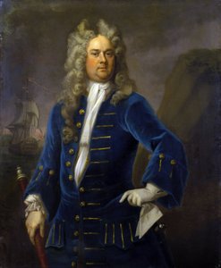 Retrato do Capitão Robert Harland (ca. 1680-1751), segurando um telescópio (vista longa) na mão. Óleo sobre tela, cerca de 1707-1711 por Michael Dahl (1659-1743). de Michael Dahl