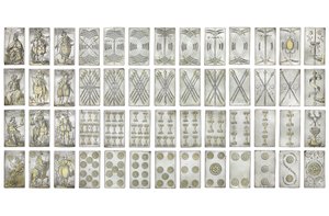 Conjunto extremamente raro de 52 cartas de jogar gravadas nos quatro naipes italianos, Augsburg de Michael Froemmer