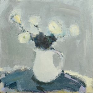 Tampo de mesa com flores, 2016 (óleo sobre linho) de Michael G. Clark