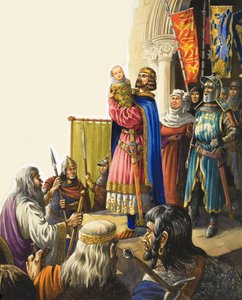 O rei Eduardo I (1239-1307) apresenta o seu filho bebé (guache sobre papel)