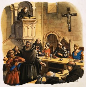 Noviços a servir refeições no refeitório