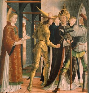 Papa Sisto II despedindo-se de São Lourenço, cerca de 1465, por Michael Pacher (cerca de 1430-1498), painel