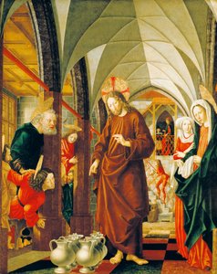 Casamento em Caná, painel de Stories of Christ, Altarpiece St Wolfgang de Michael Pacher