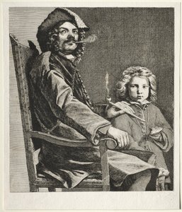 Homem fumando um cachimbo e um menino pequeno de Michael Sweerts