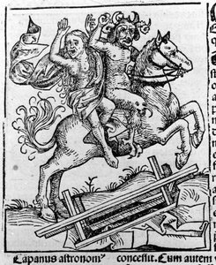 The Devil and a Witch Going for the Sabbath por Hartmann Schedel Liber chronicarum Nuremberg 1493
