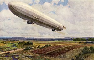 Ascensão de um dirigível militar alemão Zeppelin (cor litho) de Michael Zeno Diemer