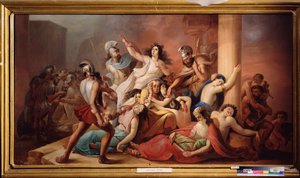 A queda de Tróia (guerreiros gregos que derrotaram o cerco da lendária cidade) - A queda de Tróia - Mikhail Ivanovich Skotti (1814-1861), óleo sobre tela - Arte Russa de Michail Ivanovich Skotti