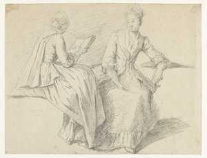 Folha de estudo com duas meninas sentadas de Michel Barthélémy Ollivier (possibly)