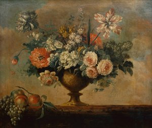 Rosas, tulipas, cravos e outras flores em uma urna (óleo) de Michel Bruno Bellenge