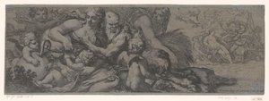 Faun com bacchante e putti de Michel Dorigny (attributed to)