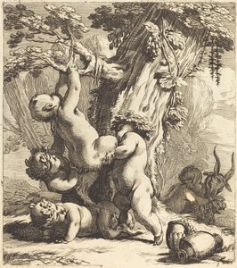 Putti e faunos escalando uma videira