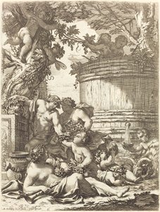 Putti com uvas e uma bacante sentada de Michel Dorigny