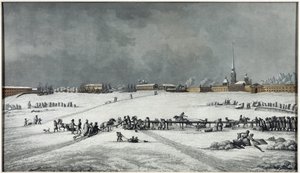 Vue de la forteresse Pierre et Paul (Pedro e Paulo) - Vista da Fortaleza de Pedro e Paulo - Michel Francois Damam-Demartrait (1763-1827). Aquatint