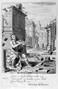 Amphion constrói as paredes de Tebas pela música de seu violino, 1655 de Michel de Marolles
