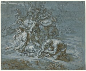 Cristo despiu-se na cruz, c.1680 (caneta e tinta sobre giz e lápis sobre papel)