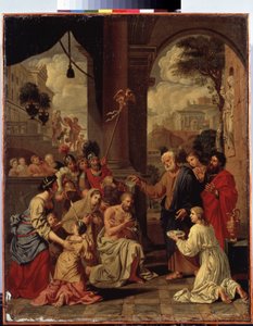 "Baptismo de Cornélio, o Centurião" Cornélio, um centurião romano, é baptizado por Pedro. Pintura de Michel Corneille (1642-1708). Século 17 Dim. 88x70 cm Museu Hermitage, São Petersburgo