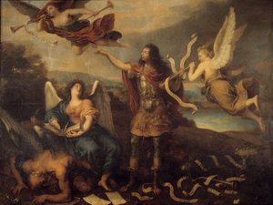 Arrependimento. Alegoria do Príncipe Luís II de Bourbon-Conde (Bourbon Conde) conhecido como o Grand Conde (1621-1686). Pintura de Cornelius, o Jovem (1642-1708)