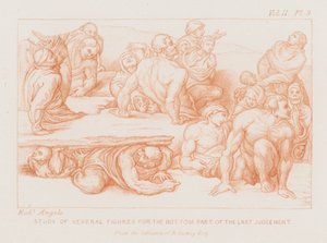 Estudo de várias figuras para a parte inferior do Juízo Final (gravura) de Michelangelo (after) Buonarroti