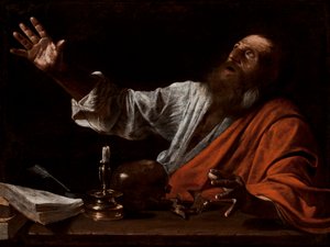 A Visão de São Jerônimo, primeira metade do século XVII (óleo sobre tela) de Michelangelo (follower of) Caravaggio