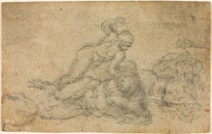 Miguel Ângelo - David e Golias. Verso Estudos Arquitectónicos pautados, ca. 1550-1556, I, 32a