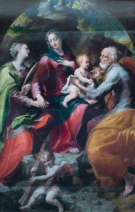 Madona com o Menino e Santa Bárbara, c.1530 (óleo sobre madeira) de Michelangelo Anselmi