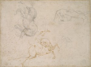 A Horseman cobrando e outros estudos, século 16 de Michelangelo Buonarroti