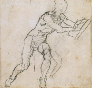 Um homem sentado nu, c1490-1560 de Michelangelo Buonarroti