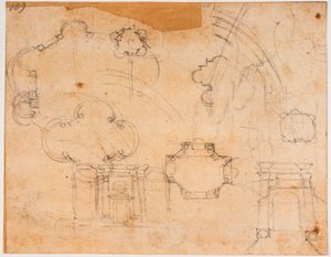 Projectos de construção, alçados e esboços da cúpula da Capela Sforza de Michelangelo Buonarroti
