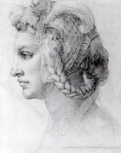 Cabeça Ideal de Mulher, c.1525-28 (giz preto sobre papel) de Michelangelo Buonarroti
