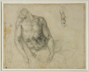 O Cristo morto e duas repetições do braço direito ... de Michelangelo Buonarroti
