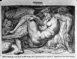 Leda, gravada por Jacobus Bos, Boss ou Bossius (bc1520) de Michelangelo Buonarroti