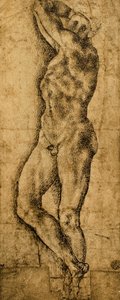 Nu masculino; desenho de Michelangelo. O louvre, paris