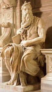 Moisés, detalhe do Túmulo de Júlio II, de Michelangelo (1475-1564), Basílica de São Pedro em Cadeias, Roma, Lácio, ca. 1515 de Michelangelo Buonarroti