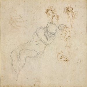 Reto: Estudos de Oito Figuras. Verso: Estudo de Figuras, c1490-1560 de Michelangelo Buonarroti