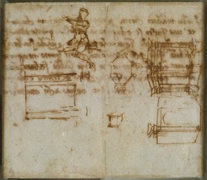Pequenos esboços de arquitetura e um pequeno estudo de figura, final do século XV e início do século XVI de Michelangelo Buonarroti