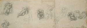 Estudos de um apóstolo adormecido e outras figuras, século XVI de Michelangelo Buonarroti
