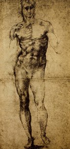 Estudo para um nu masculino, Michelangelo Buonarroti (1475-1564), desenho, Paris, Museu do Louvre