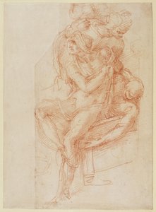 Estudo de Lázaro e dois Attendant Figure (giz vermelho sobre papel) de Michelangelo Buonarroti