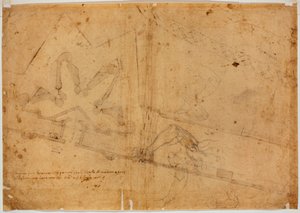 Estudo de figura por outra mão e inscrição manuscrita de Michelangelo Buonarroti