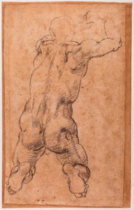 Estudo de um nu masculino ajoelhado de Michelangelo Buonarroti