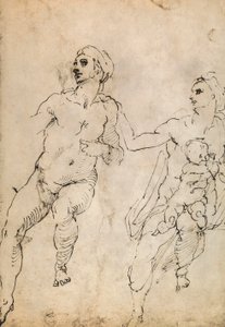 Estudo de algumas figuras nuas; desenho de Michelangelo. O louvre, paris de Michelangelo Buonarroti