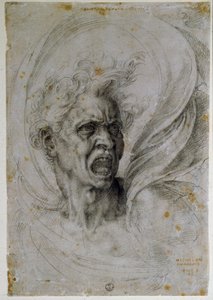 A estudar a cabeça de um homem aos gritos. Desenho de Michelangelo Buonarroti conhecido como Michel Ange ou Michelangelo ou Michelangelo (1475-1564). Florença, Museu Uffizi (Florença, Gabinetto Disegni e Stampe degli Uffizi). de Michelangelo Buonarroti