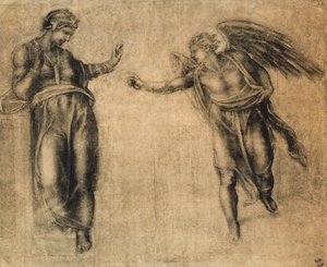 A Anunciação, desenho de Michelangelo. Gabinete de Desenhos e Gravuras, Galeria Uffizi, Florença de Michelangelo Buonarroti