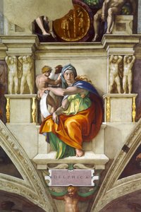 O teto da Capela Delphic Sibyl Sistine no Vaticano, 1508-1512 de Michelangelo Buonarroti