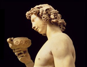 A embriaguez de Baco, detalhe de sua cabeça, escultura de Michelangelo Buonarroti 1475-1564, 1496-97 detalhe em mármore de 52672