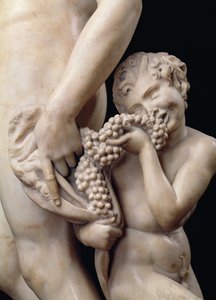 A embriaguez de Baco, detalhe do sátiro, 1496-97 detalhe em mármore de 52672