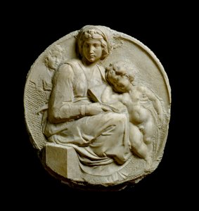 Virgem e Criança com São João Baptista Madonna Pitti ou Tondo Pitti. Meias de mármore em relevo de Michelangelo Buonarroti dit Michel Ange (Michelangelo ou Michelangelo de Michelangelo Buonarroti