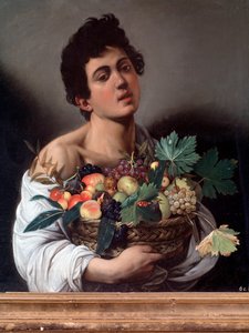 Retrato de um jovem com um cesto de frutas, ou do fruteiro. Detalhe (pintura de Michelangelo Merisi da Caravaggio